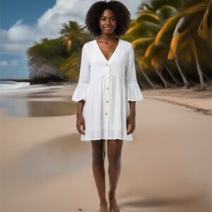 Blue Island white Beach Cover Up